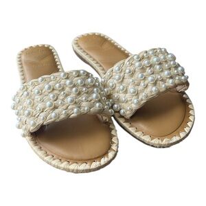 Venita Aspen X Gianni Bini Juniper Pearl Beaded Raffia Sandal US 5.5 Retail $118